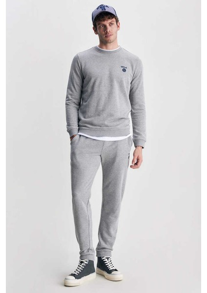 Valley Gri Bisiklet Yaka Baskılı Standard Fit Erkek Sweatshirt modelleri