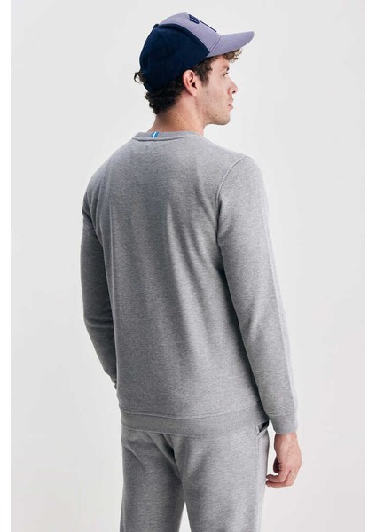 Valley Gri Bisiklet Yaka Baskılı Standard Fit Erkek Sweatshirt fırsatları