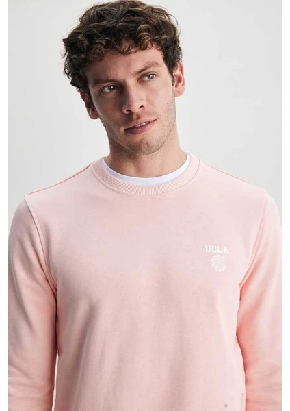 Valley Pembe Bisiklet Yaka Baskılı Standard Fit Erkek Sweatshirt