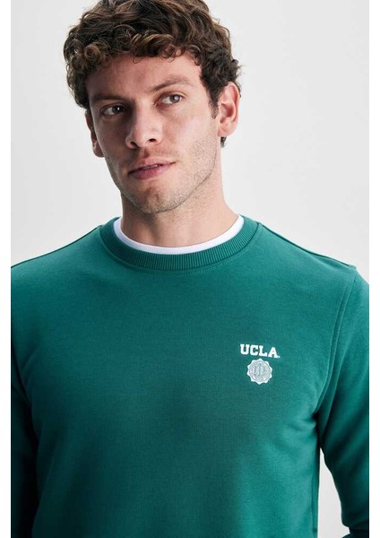 Valley Yeşil Bisiklet Yaka Baskılı Standard Fit Erkek Sweatshirt