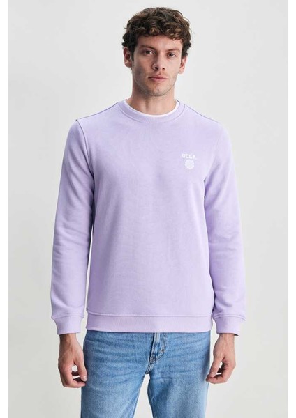 Valley Lila Bisiklet Yaka Baskılı Standard Fit Erkek Sweatshirt