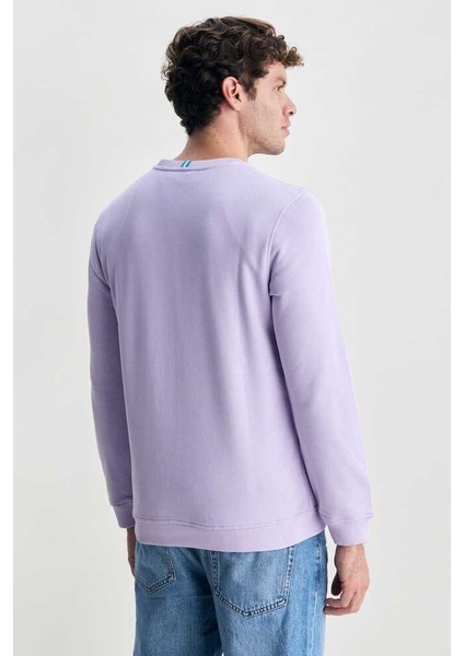 Valley Lila Bisiklet Yaka Baskılı Standard Fit Erkek Sweatshirt