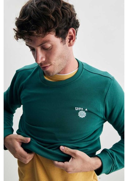 Valley Yeşil Bisiklet Yaka Baskılı Standard Fit Erkek Sweatshirt modelleri