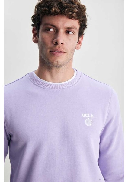 Valley Lila Bisiklet Yaka Baskılı Standard Fit Erkek Sweatshirt