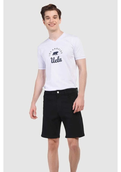 Darrel Siyah Nakışlı Standard Erkek Denim Şort