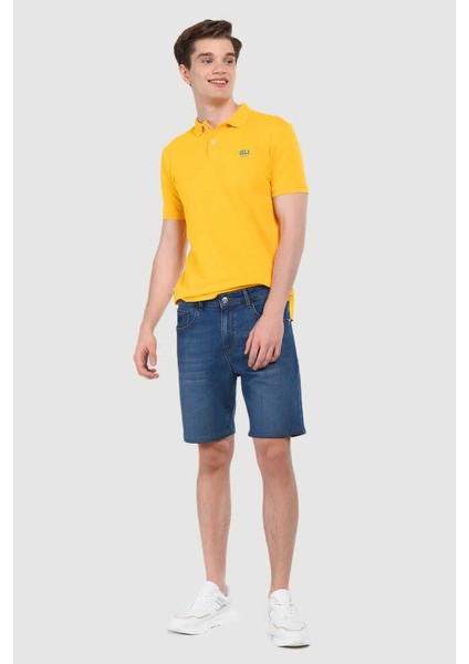 Darrel Mavi Nakışlı Standard Erkek Denim Şort
