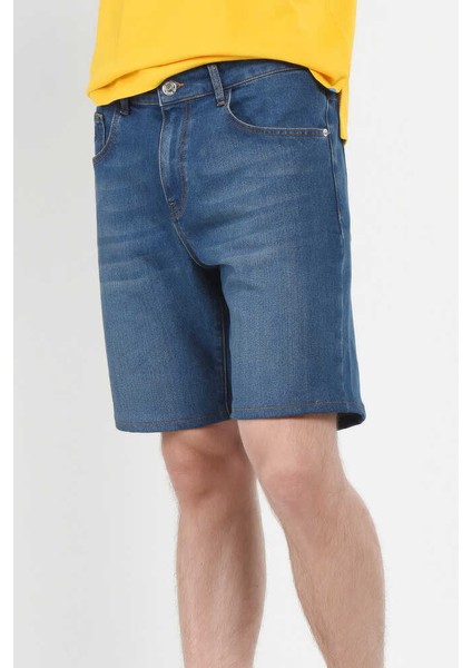Darrel Mavi Nakışlı Standard Erkek Denim Şort fiyatları