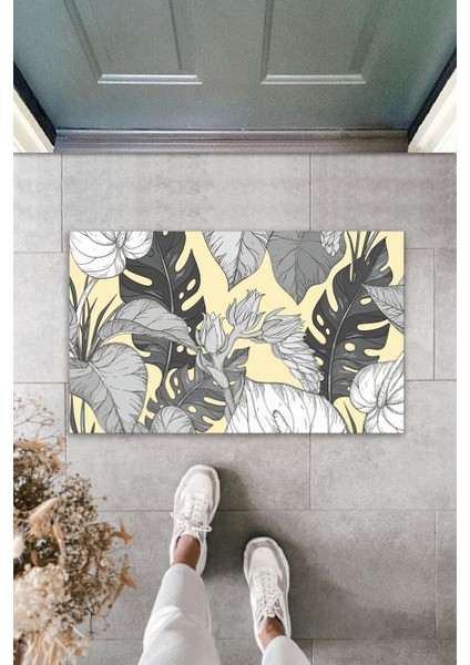Çok Amaçlı Dekoratif Dijital Baskı Gri Yaprak Dış Mekan Paspas