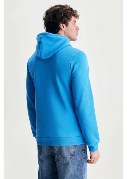 Jepsen Mavi Kapüşonlu Nakışlı Standard Fit Erkek Sweatshirt