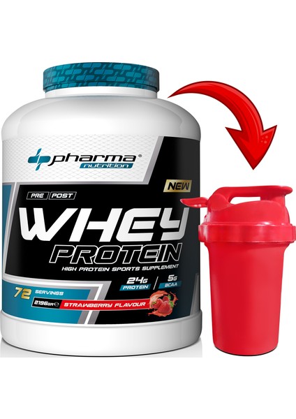 Whey Protein 2196 gr Çilek Aromalı Protein Tozu 24 Gram Protein 72 Servis