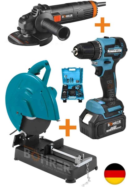 3'lü , 3200W Profil Demir Metal Kesme + 125 mm 2100W Demir Taşlama Makinesi+ V58 Kömürsüz Vidalama