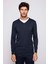 Erkek Slim Fit Dar Kesim Yumuşak Dokulu Tüylenmeyen Lacivert V Yaka Triko Kazak 2