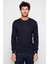 Slim Fit Dar Kesim Bisiklet Yaka Desenli Erkek Lacivert Kazak 2