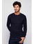 Slim Fit Dar Kesim Bisiklet Yaka Desenli Erkek Lacivert Kazak 4