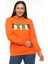 Kadın Büyük Beden Couture Yazılı Turuncu Sweatshirt 1