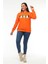 Kadın Büyük Beden Couture Yazılı Turuncu Sweatshirt 2