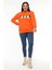 Kadın Büyük Beden Couture Yazılı Turuncu Sweatshirt 3