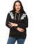 Kadın Büyük Beden Fitilli Örme Dantel Detaylı Siyah Sweatshirt 4