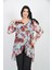 Büyük Beden Kırmızı Çiçek Desenli Şifon Bluz 3
