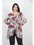 Büyük Beden Kırmızı Çiçek Desenli Şifon Bluz 4
