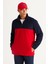 Erkek Lacivert-kırmızı Standart Fit Normal Kesim Günlük Rahat Çift Renkli Polar Spor Sweatshirt 3