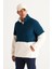 Erkek Petrol Tas Standart Fit Dik Bato Yaka Kanguru Cepli Çift Renkli Sherpa Polar Sweatshirt 1