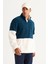 Erkek Petrol Tas Standart Fit Dik Bato Yaka Kanguru Cepli Çift Renkli Sherpa Polar Sweatshirt 2