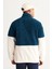 Erkek Petrol Tas Standart Fit Dik Bato Yaka Kanguru Cepli Çift Renkli Sherpa Polar Sweatshirt 5