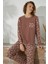 Kadın Uzun Kol Jakarlı Kalın Kahve Pijama Takımı C1T5N1O95 4