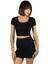 Kadın Siyah Havuz Yaka Fitted/vücuda Oturan Kısa Kol Crop Tişört 23K-TRP-CRP04 2