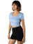 Kadın Mavi Havuz Yaka Fitted/vücuda Oturan Kısa Kol Crop Tişört 23K-TRP-CRP04 1