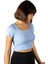 Kadın Mavi Havuz Yaka Fitted/vücuda Oturan Kısa Kol Crop Tişört 23K-TRP-CRP04 2
