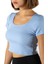 Kadın Mavi Havuz Yaka Fitted/vücuda Oturan Kısa Kol Crop Tişört 23K-TRP-CRP04 3