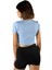 Kadın Mavi Havuz Yaka Fitted/vücuda Oturan Kısa Kol Crop Tişört 23K-TRP-CRP04 4