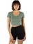 Kadın Yeşil Havuz Yaka Fitted/vücuda Oturan Kısa Kol Crop Tişört 23K-TRP-CRP04 2