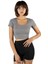 Kadın Gri Havuz Yaka Fitted/vücuda Oturan Kısa Kol Crop Tişört 23K-TRP-CRP04 1