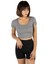 Kadın Gri Havuz Yaka Fitted/vücuda Oturan Kısa Kol Crop Tişört 23K-TRP-CRP04 2