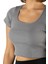 Kadın Gri Havuz Yaka Fitted/vücuda Oturan Kısa Kol Crop Tişört 23K-TRP-CRP04 3