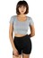 Kadın Açık Gri Havuz Yaka Fitted/vücuda Oturan Kısa Kol Crop Tişört 23K-TRP-CRP04 2