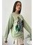 Kadın Oversize Baskılı Ribanalı Örme Sweatshirt 5