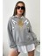 Kadın Oversize Baskılı Ribanalı Sweatshirt 1
