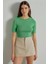 Kadın Yeşil Bisiklet Yaka Yarım Kol Düz Triko Kazak 1
