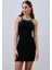 Tena Moda Kadın Siyah-Ekru Tiktaklı Poly Elbise 1