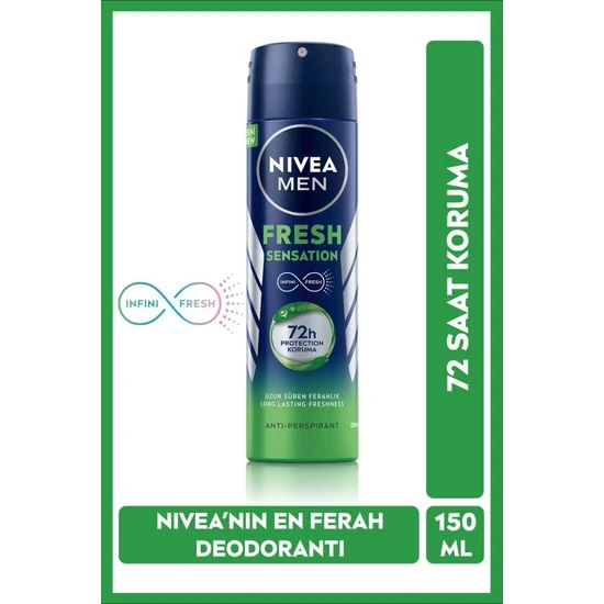 Nivea Men Fresh Sensation Sprey Deodorant 150 ml 72 Saat Anti - Perspirant Koruma Uzun Süren Ferahlık