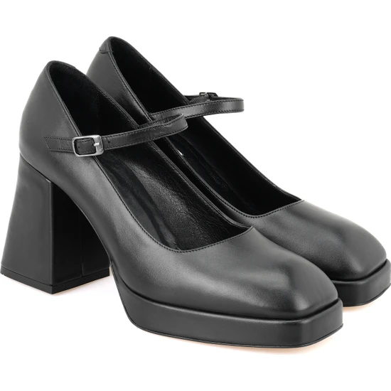 Desa Krokus Siyah Kadın Topuklu Mary Jane Klasik Deri Ayakkabı