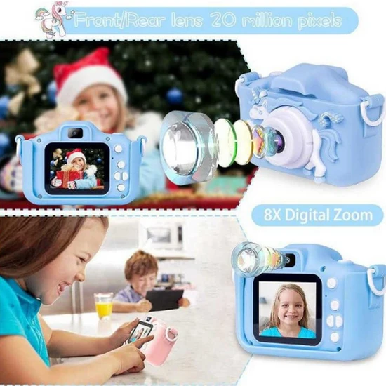 Vothoon Çocuk Dijital Fotoğraf Makinası 20 Mp Video Kaydedici 2.0 Inç Çift Kameralıı