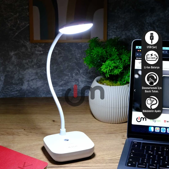 Ack Şarjlı LED Masa Lambası, Ayarlanabilir Dokunmatik Işık, Çalışma ve Okuma Işığı