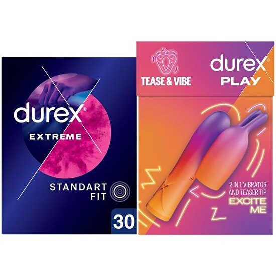 Durex 2'si 1 Arada Vibrator ve Uyarıcı Başlık + Durex Extreme Prezervatif 30LU