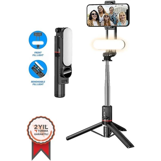 Torima L15 Siyah Led Işıklı Selfie Çubuğu Kablosuz Tripot Selfie Monopod Selfie Stick