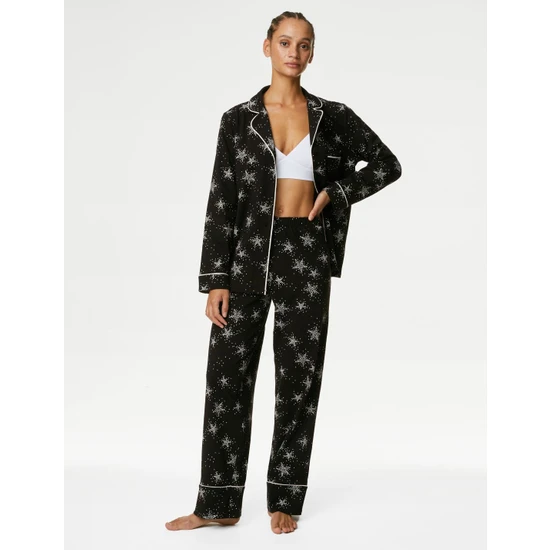 Marks & Spencer Cool Comfort™ Yıldız Desenli Uzun Kollu Pijama Takımı